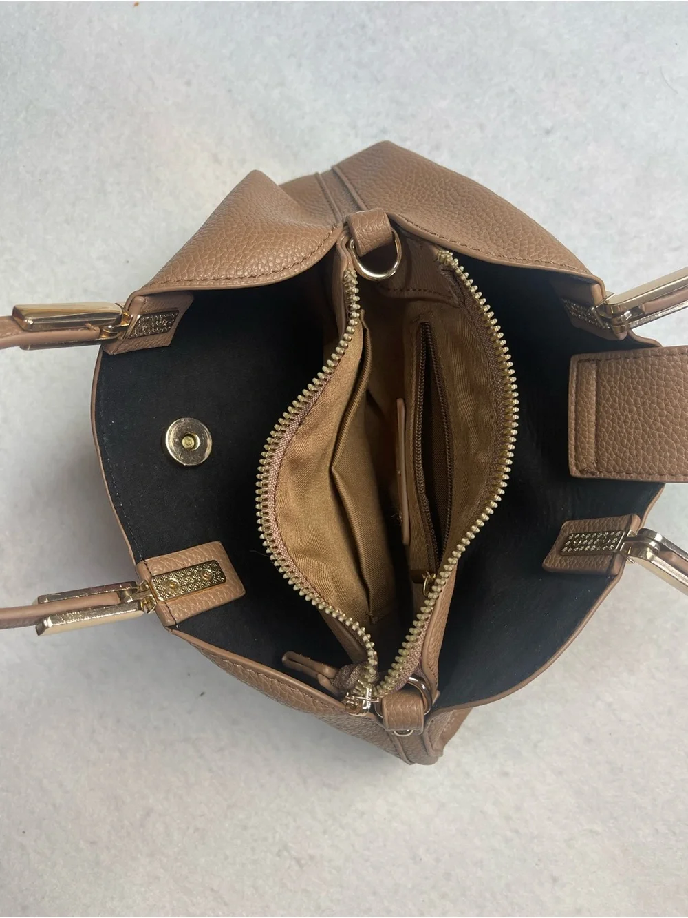Like Dreams Tan Pebbled Leather Satchel with Gold Hardware